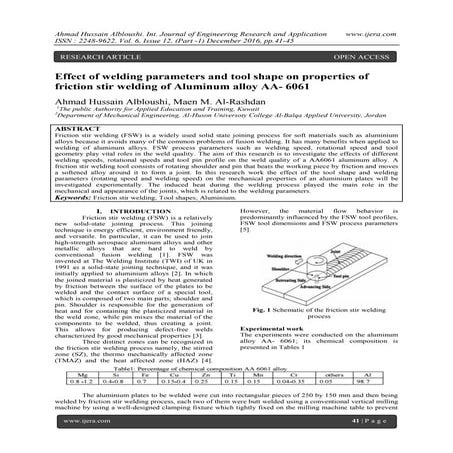 Effect of various process parameters on friction stir welded joint | PDF