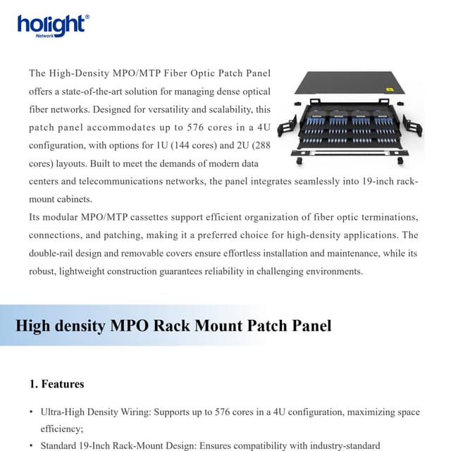 High-Density 144F–576F MPO/MTP-LC Slide Drawer Patch Panel | Modular ...