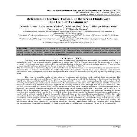 Determining Surface Tension of Different Fluids with The Help of ...