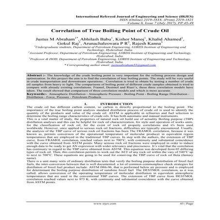 Correlation of True Boiling Point of Crude Oil
