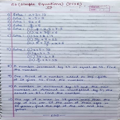 ICSE Grade 6 Mathematics Simple Equations Worksheet (CS) | PDF