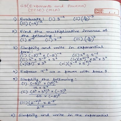 ICSE Grade 8 Mathematics Exponents and Powers Worksheet (MLA) | PDF