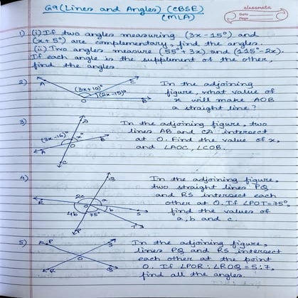 CBSE Grade 9 Mathematics Lines and Angles Worksheet (MLA) | PDF