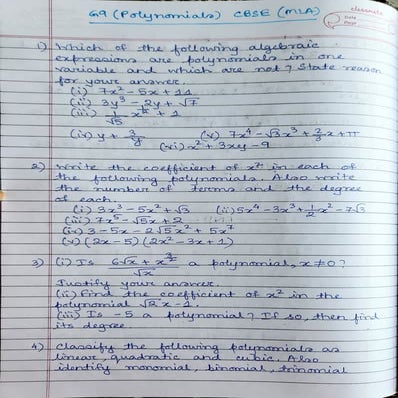 CBSE Grade 9 Mathematics Polynomials Worksheet (MLA) | PDF