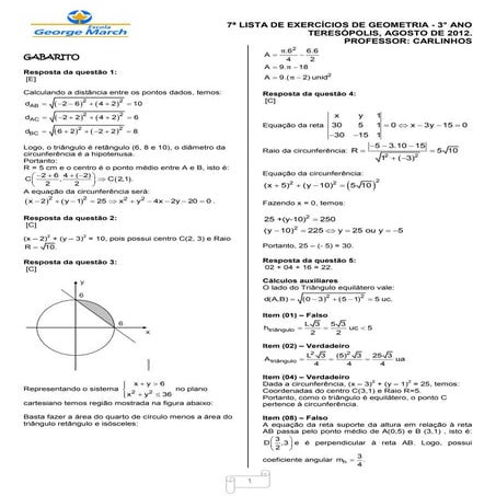 Gabarito da 7ª lista de exercícios do 3º ano