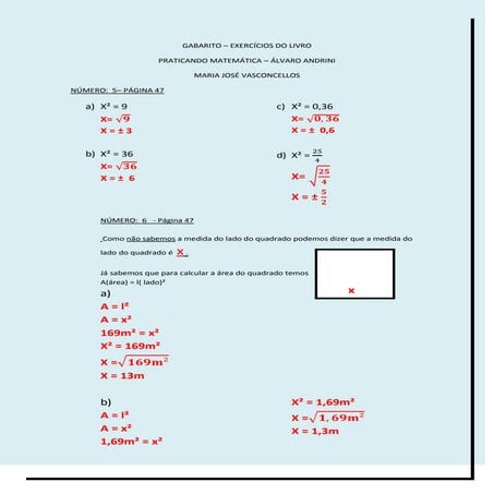 Gabarito exercícios do livro praticando matemática.página 47docx