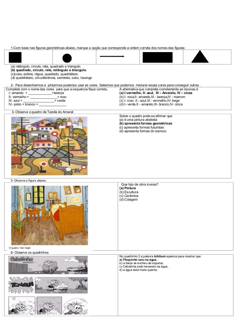Avaliação Diagnóstica De Arte 9o Ano Com Gabarito