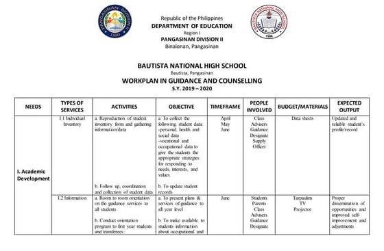 Guidance action plan | DOC | Education