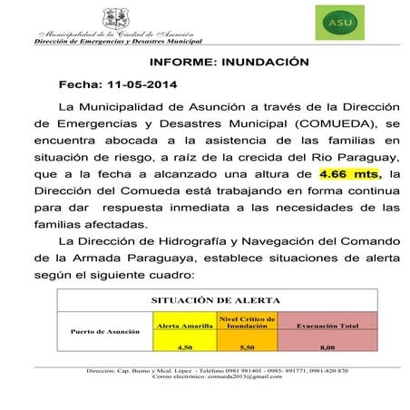 Informe de COMUEDA: de fecha 11-05- 2014 sobre asistencia a familias afectada...