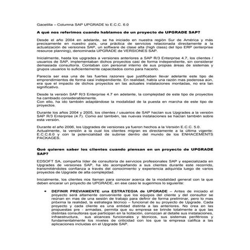 UPGRADING SAP to ECC 6.0