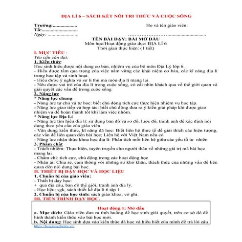 Giáo án Địa lí 6 - Sách Kết nối tri thức với cuộc sống - Chương trình cả năm