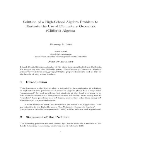 Solution of a High-School Algebra Problem to Illustrate the Use of Elementary...