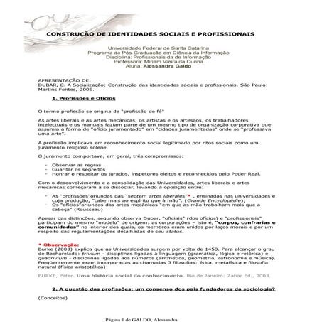Identidades Sociais e Profissionais 