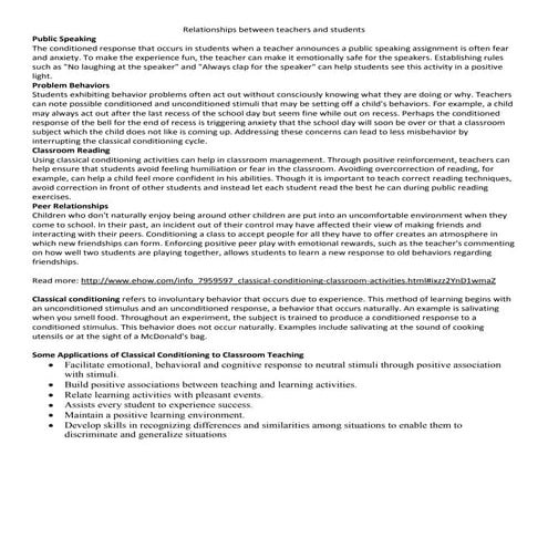 Classical Conditioning in the Classroom | PDF