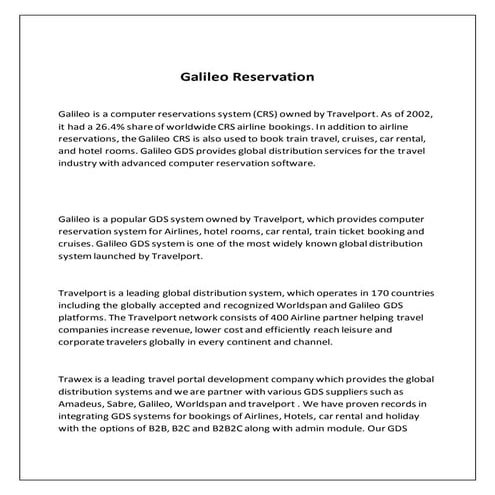 Galileo reservation