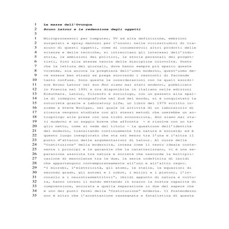 Luca Galli 1996 Recensione di Bruno Latour, Non siamo mai stati moderni