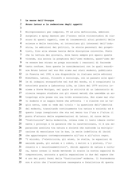 Luca Galli 1996 Recensione di Bruno Latour, Non siamo mai stati moderni