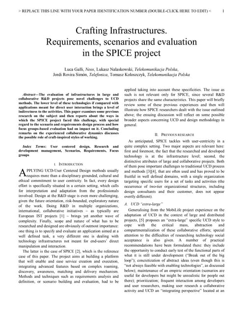 Crafting Infrastructures. Requirements, scenarios and evaluation in the SPICE...
