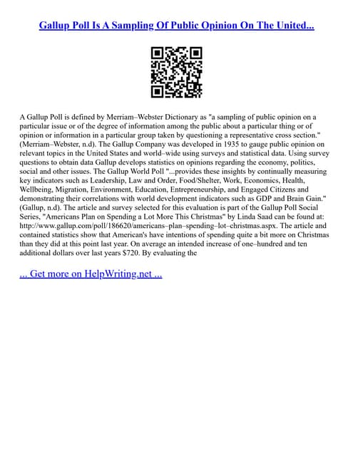 Gallup Poll Is A Sampling Of Public Opinion On The United...