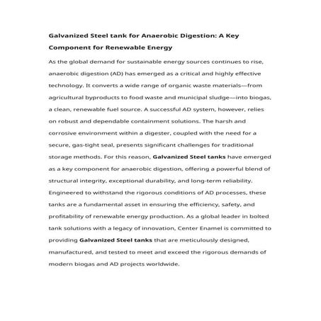 Galvanized Steel tank for Anaerobic Digestion A Key Component for ...