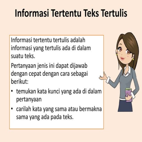 Gambaran umum, informasi tertentu, informasi rici tersurat, dan makna kata te...