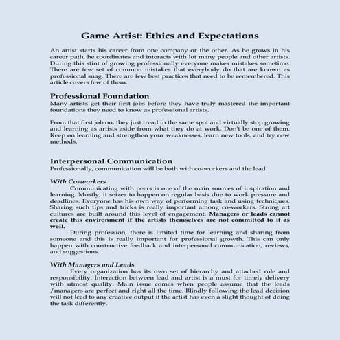 Game artist ethics&expectations