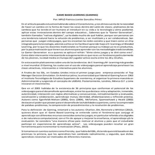 Game based learning o Gaming, una nueva tendencia en aprendizaje digital