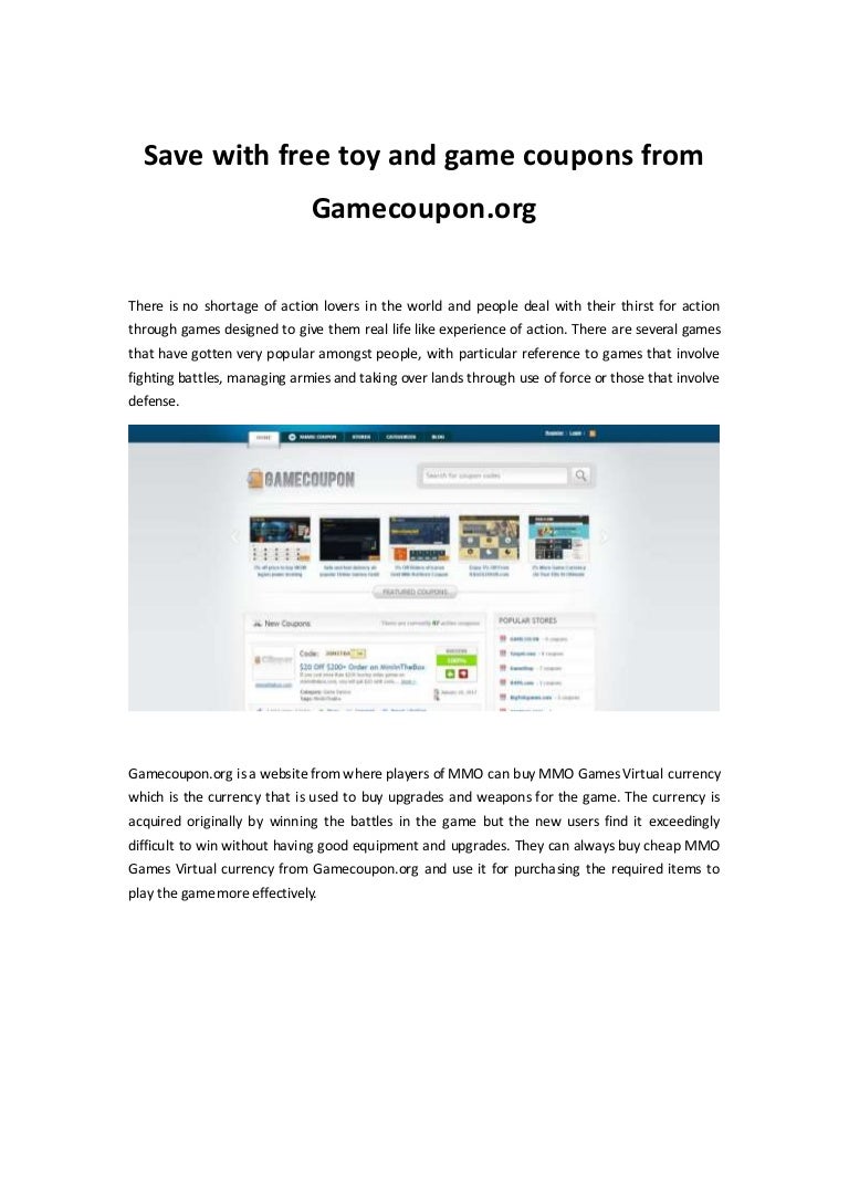 Save with free toy and game coupons from Gamecoupon.org