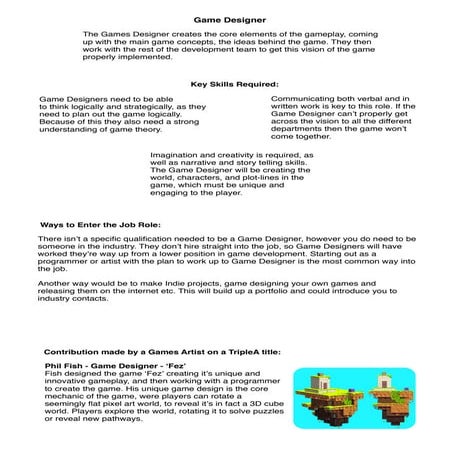 Game Designer Job Role
