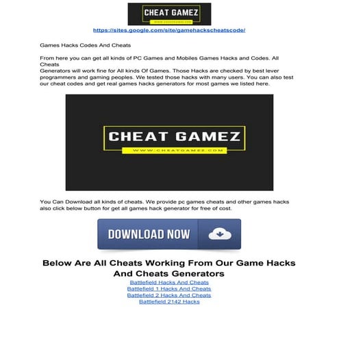 Game hacks and cheats codes and generator