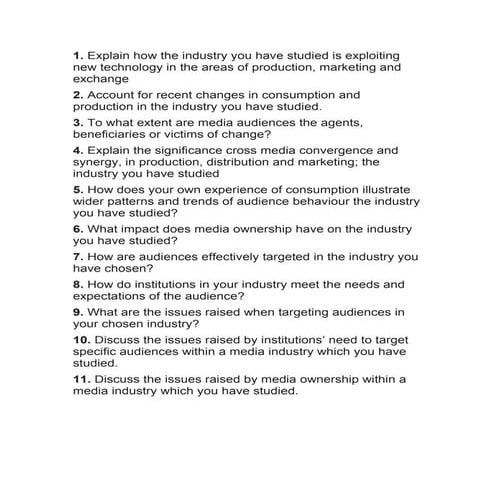 Game industry exam questions