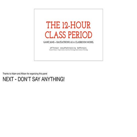 Game Jams As A Classroom Model