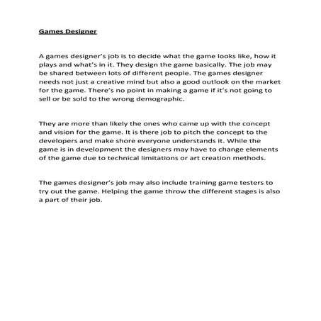Games designer   job info