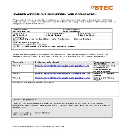 Games design submission form