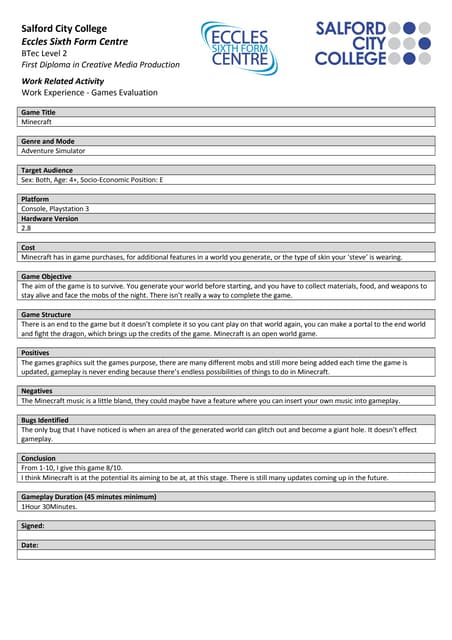 Games evaluation 3