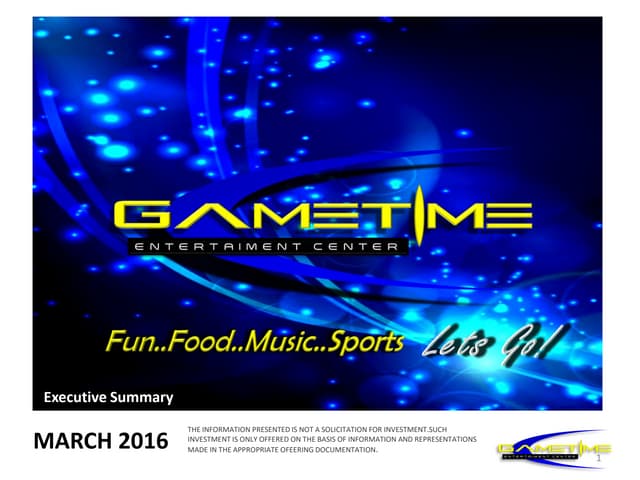 GAMETIME Center, LLC. Exec.Summary