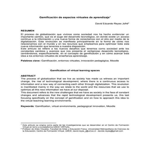 Gamificación de Espacios Virtuales de Aprendizaje