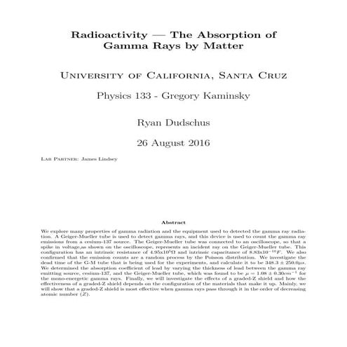 Radioactivity -- The Absorption of Gamma Rays by Matter