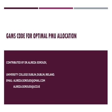 Gams code for optimal pmu allocation