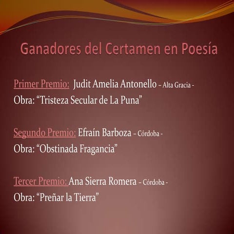 Ganadores del Segundo Certamen Literario de Poesía y Narrativa Breve