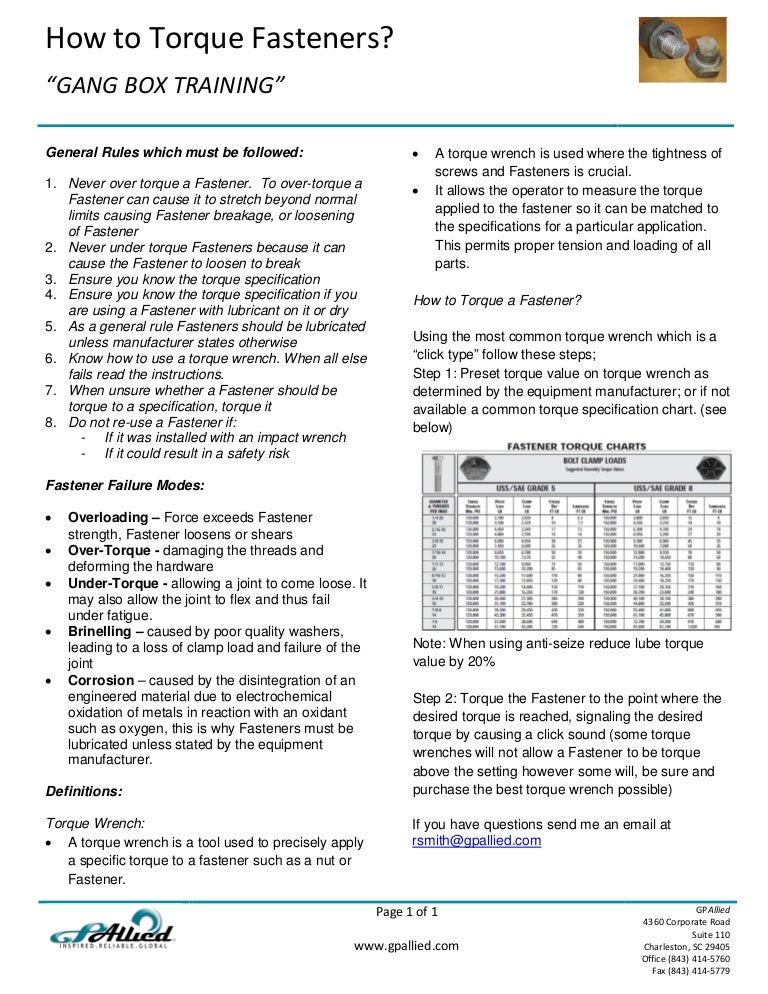 Anti Seize Torque Chart