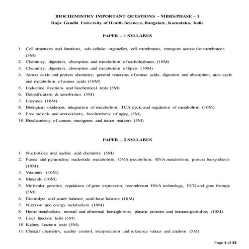 GANDHAM RAJEEV-BIOCHEMISTRY IMPORTANT QUESTIONS-RGUHS-2017