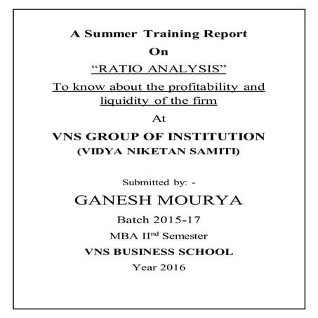 summer internship program report "Ratio analysis"