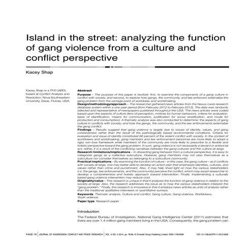 Island In the Street: Analyzing the Function of Gang Violence from a Culture and Conflict Perspective