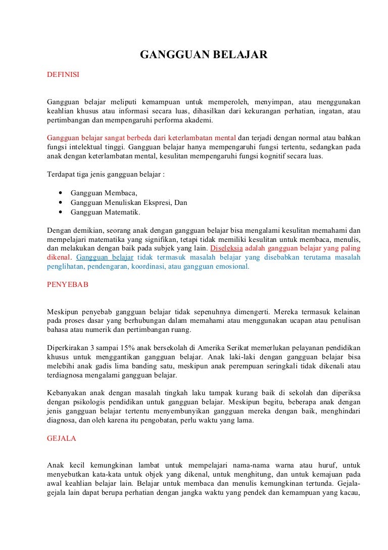 Gangguan Belajar Gangguan Belajar