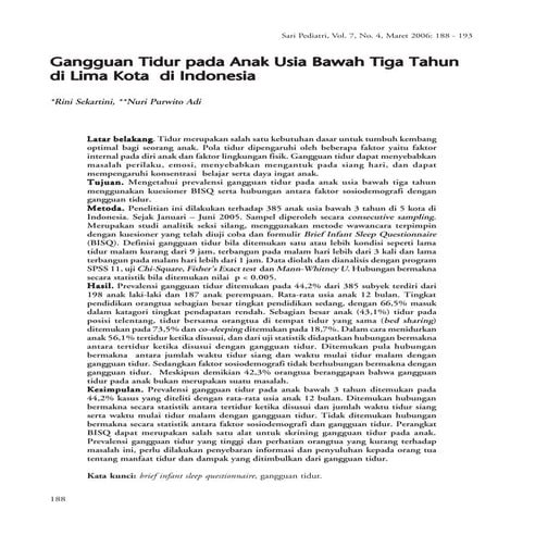 Gangguan tidur pada anak usia bawa tiga tahun lima kota di indonesia