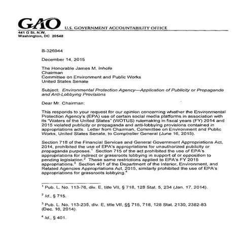 U.S. GAO Legal Decision Finding EPA Violated Law with Using Social Media for ...