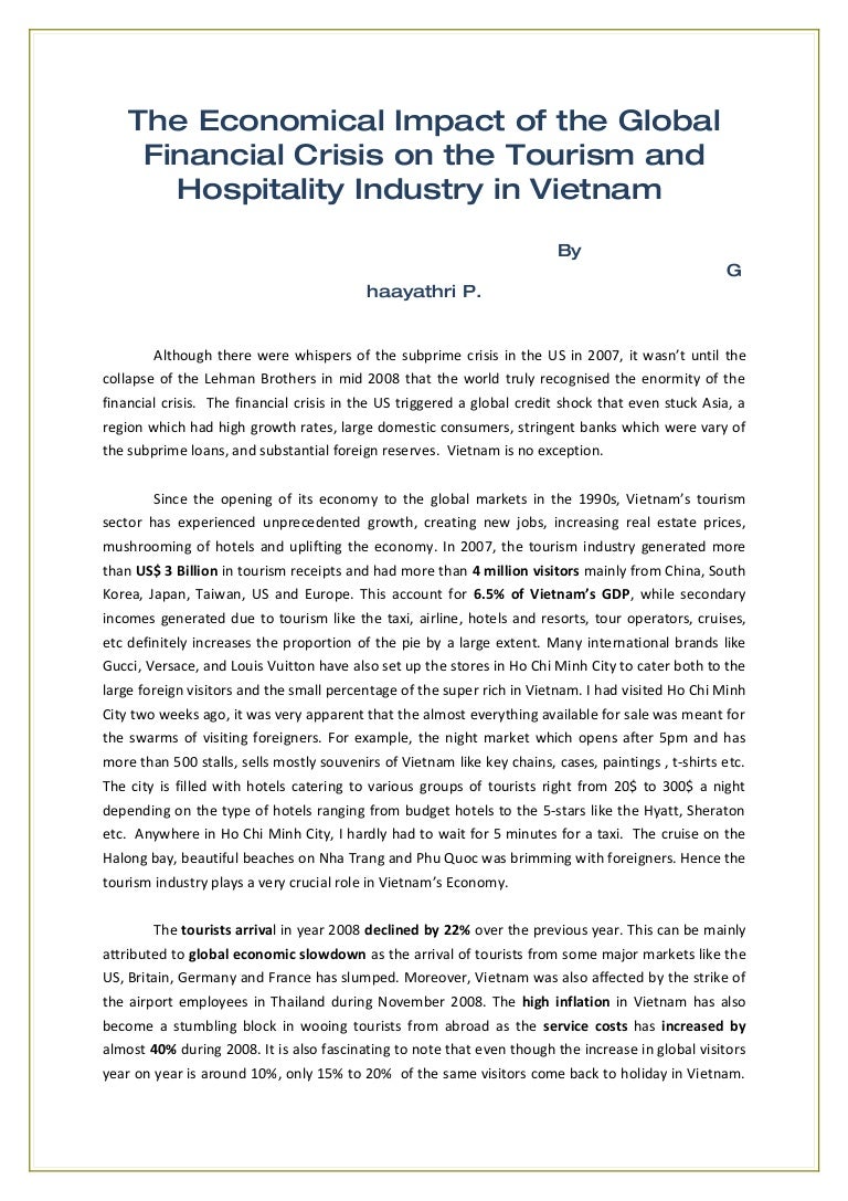 The Economical Impact of the Global Financial Crisis on the Tourism a…