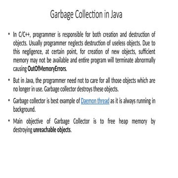 garbage collector in java (FULL POWERPOINT) | PPTX
