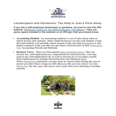 Landscapers and Gardeners: Tax Help is Just a Click Away